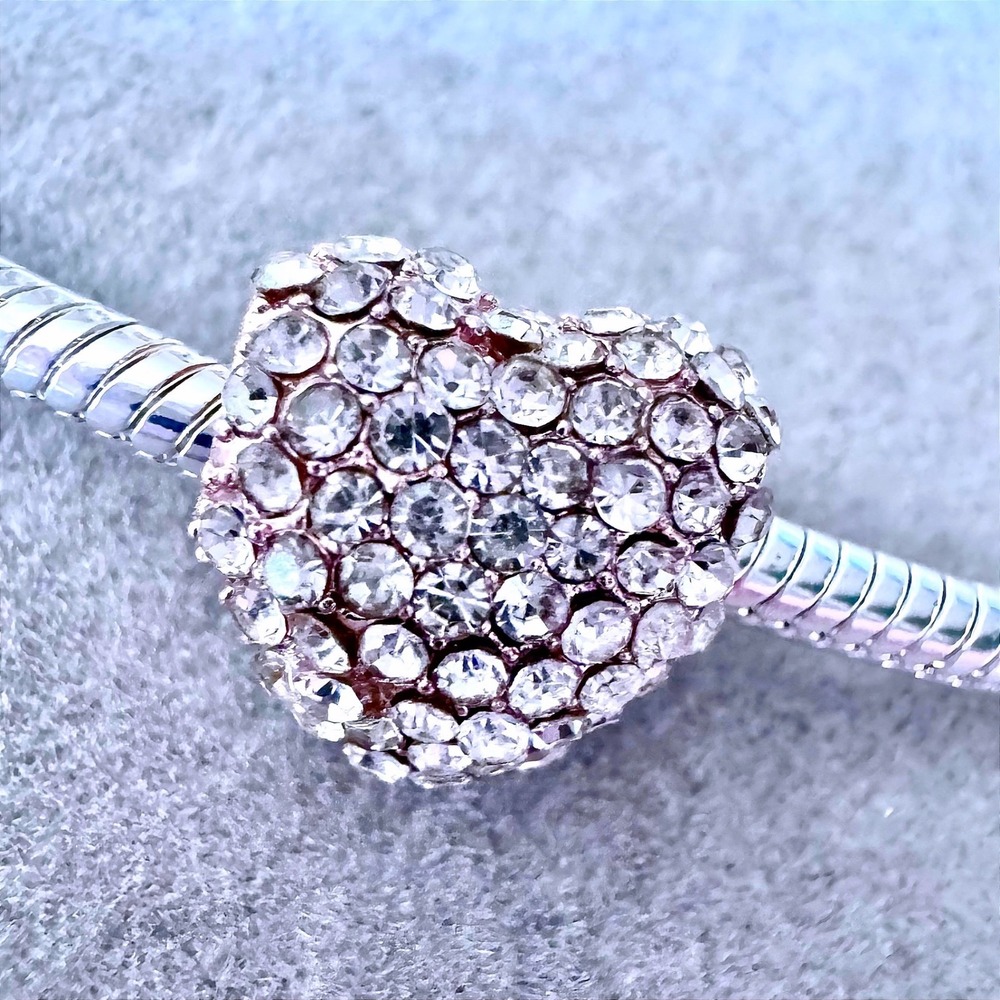 Rhinestone Heart Charm Rose Gold fits PANDORA‎